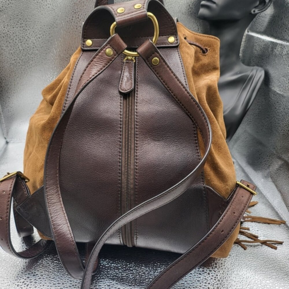 Fringed Brown Leather Backpack - image 3